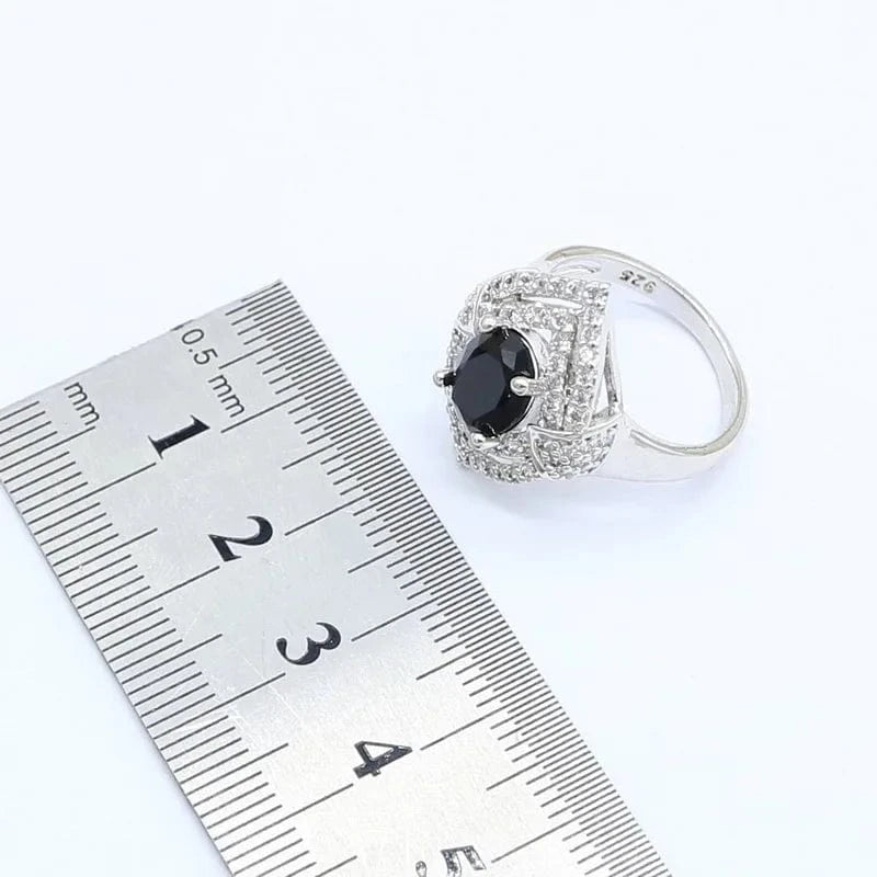 Black Zircon White Gold Jewelry Sets for Women Wedding Bracelet Earrings Necklace Pendant Ring Gift Box