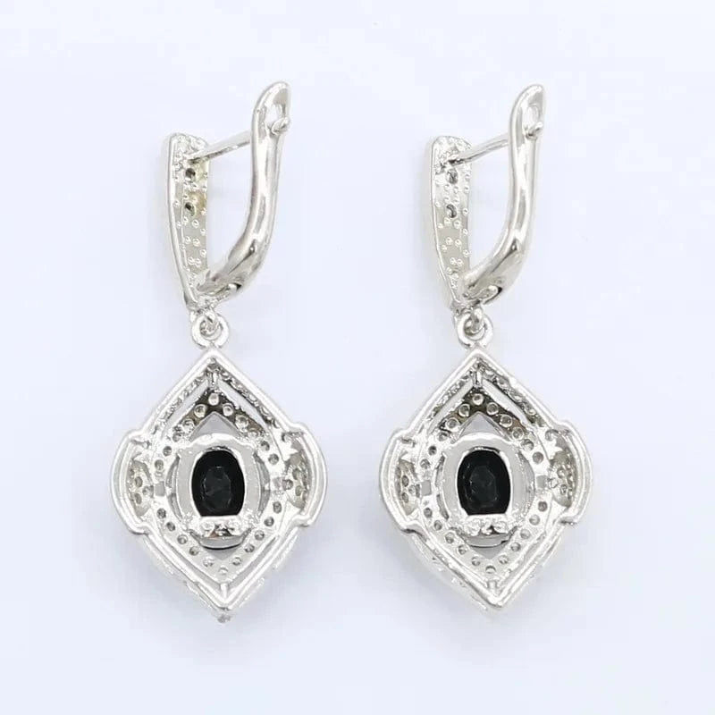 Black Zircon White Gold Jewelry Sets for Women Wedding Bracelet Earrings Necklace Pendant Ring Gift Box