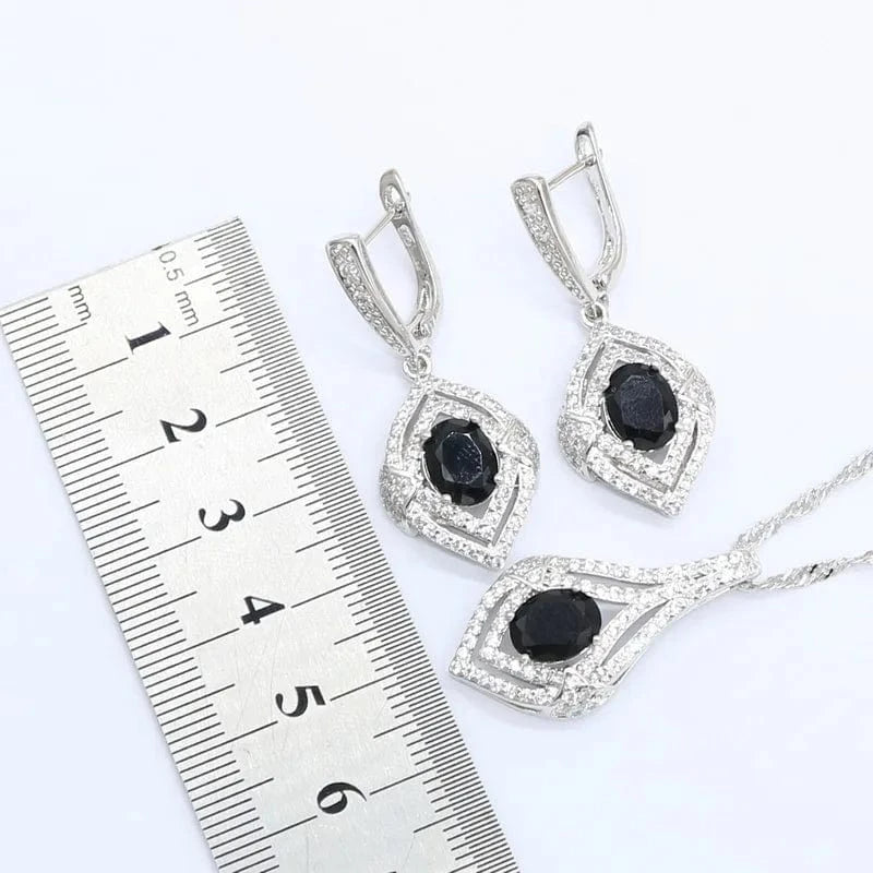 Black Zircon White Gold Jewelry Sets for Women Wedding Bracelet Earrings Necklace Pendant Ring Gift Box