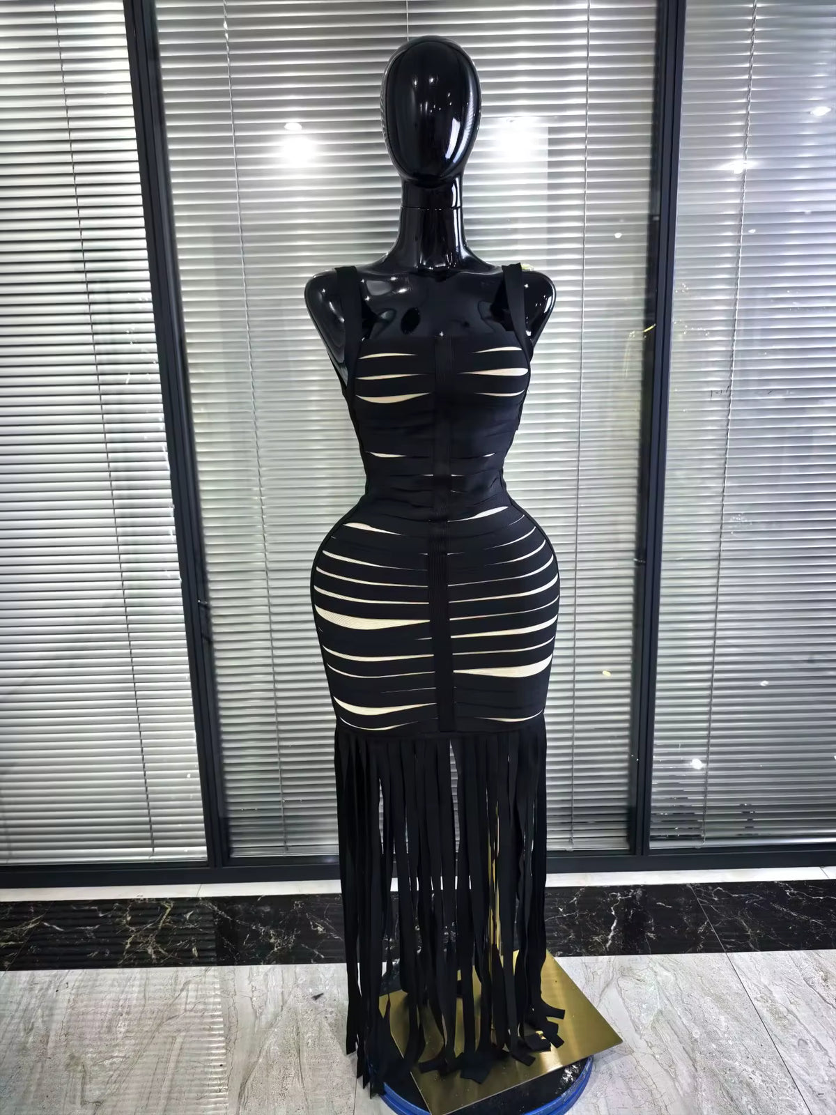 Fringe Hem Square Neck Dress