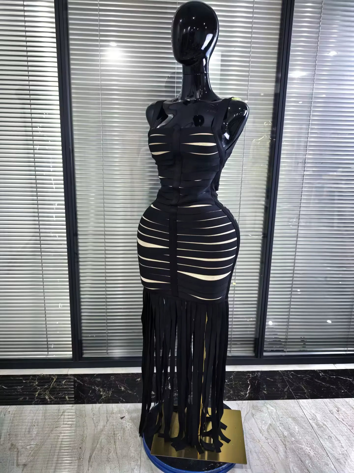 Fringe Hem Square Neck Dress