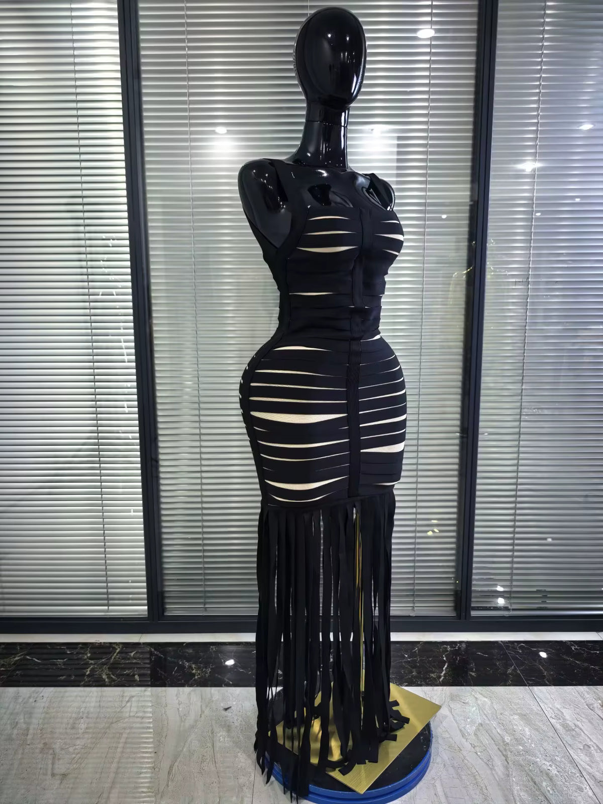 Fringe Hem Square Neck Dress