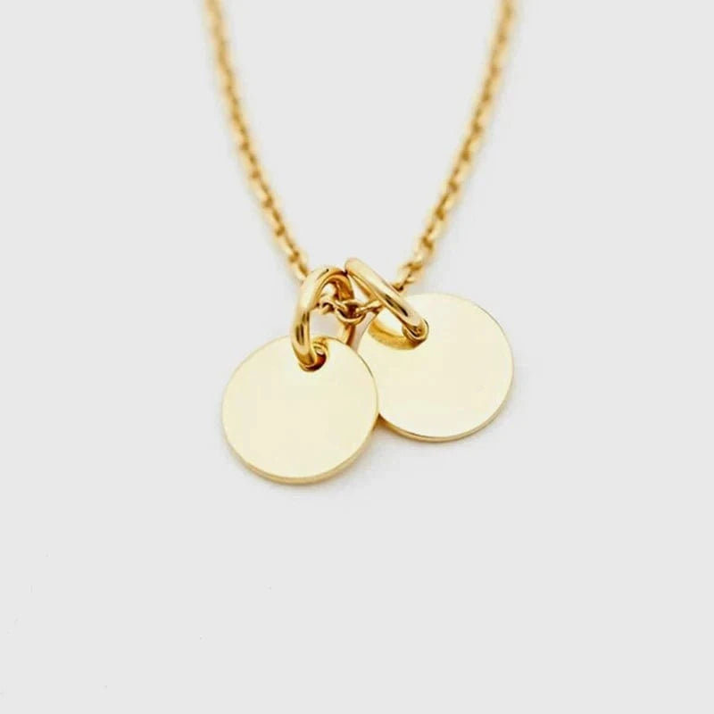 Blank Disc / Gold - 2 Discs 6MM Custom Initial Necklace  316 Stainless Steel 14k Gold Round Disk Blank Necklace Dainty Coin Chain Jewelry Women