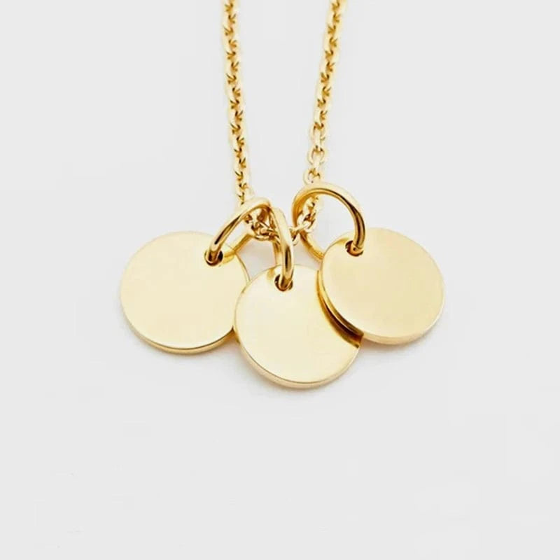 Blank Disc / Gold - 3 Discs 6MM Custom Initial Necklace  316 Stainless Steel 14k Gold Round Disk Blank Necklace Dainty Coin Chain Jewelry Women