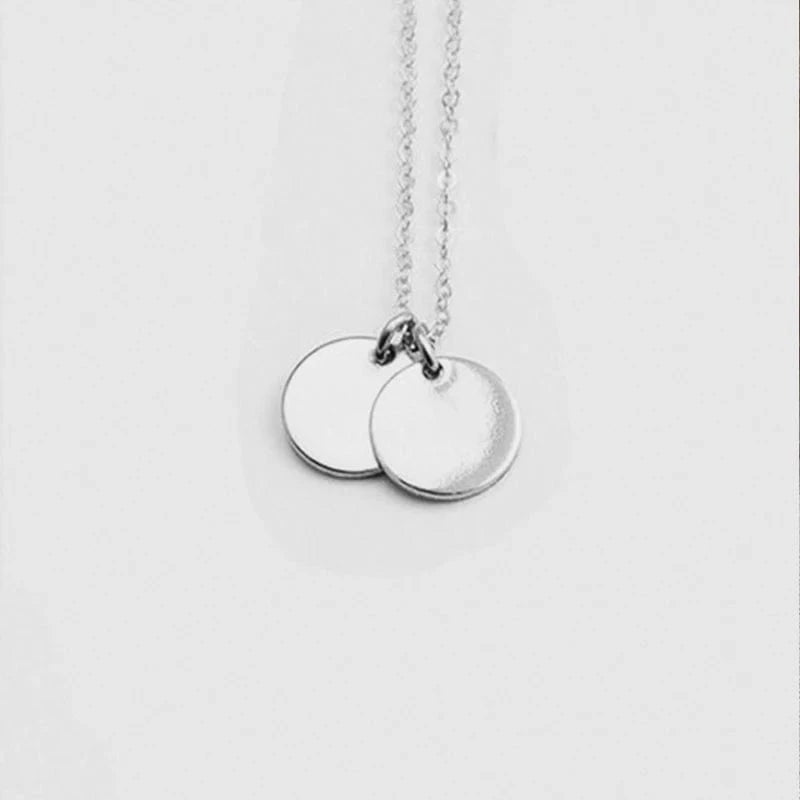 Blank Disc / Silver - 2 Discs 6MM Custom Initial Necklace  316 Stainless Steel 14k Gold Round Disk Blank Necklace Dainty Coin Chain Jewelry Women