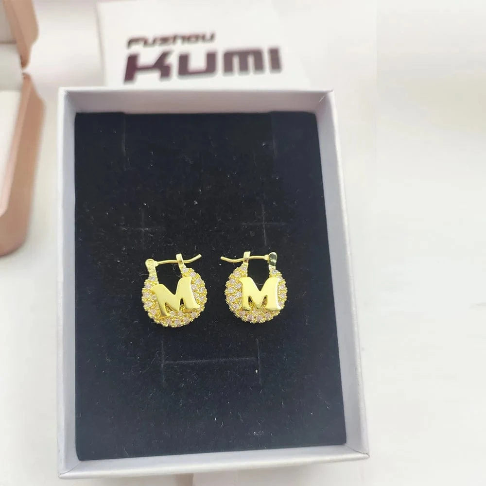 Bling 18K Gold Mini Baby Kid initial  Hoop Earrings Custom Name Cute Hoops Personalized Initial Letter fashion earrings Jewelry