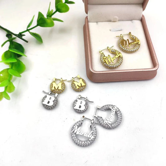 Bling 18K Gold Mini Baby Kid initial  Hoop Earrings Custom Name Cute Hoops Personalized Initial Letter fashion earrings Jewelry