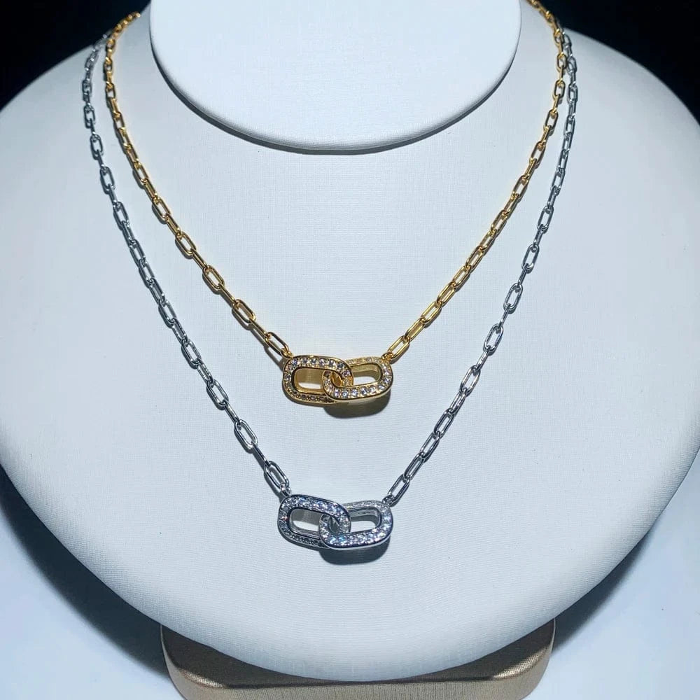 Bling 925 Sterling Silver Women Charm Fashion Jewelry Micro Pave 5A CZ Chunky Paper Clip Link Chain Necklace