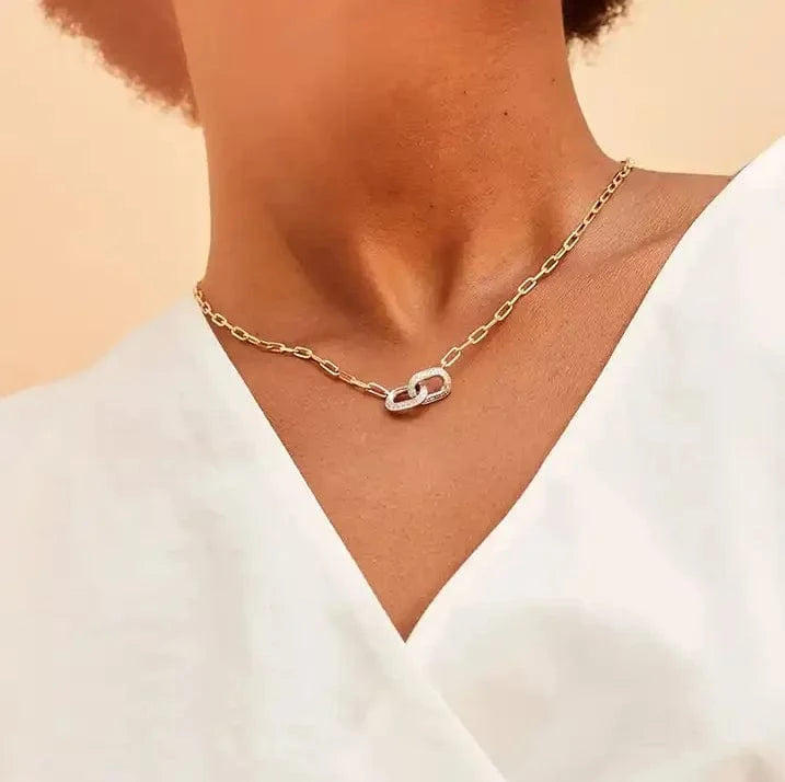 Bling 925 Sterling Silver Women Charm Fashion Jewelry Micro Pave 5A CZ Chunky Paper Clip Link Chain Necklace