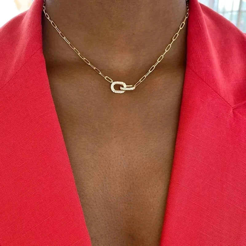 Bling 925 Sterling Silver Women Charm Fashion Jewelry Micro Pave 5A CZ Chunky Paper Clip Link Chain Necklace
