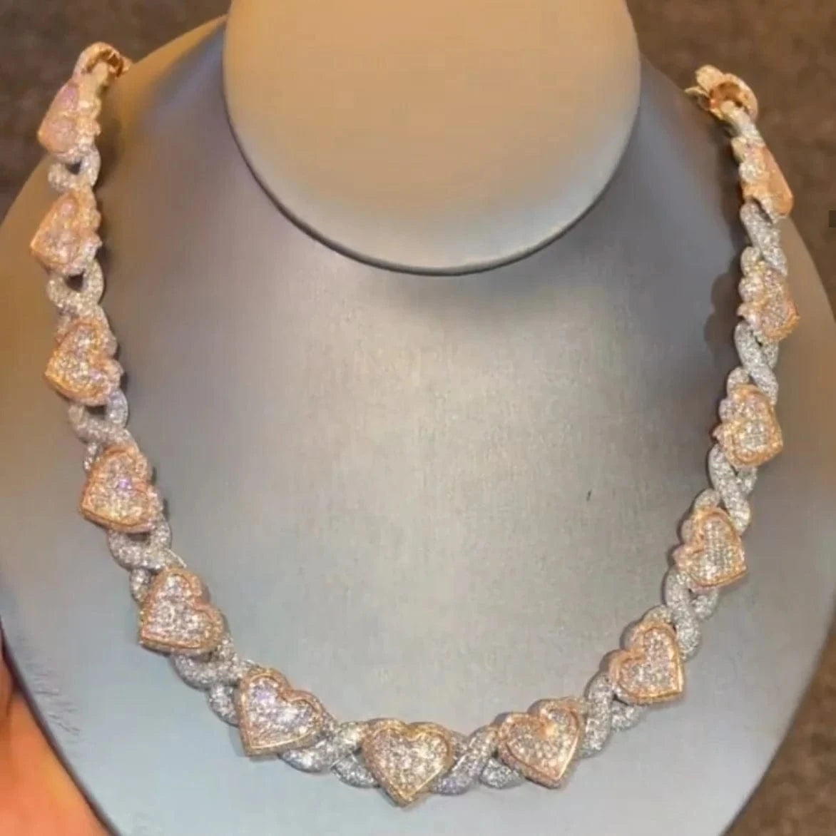 Bling Gold Rose Gold Two Tone Plated Fashion Women Jewelry Set 5A Cubic Zirconia CZ Heart Infinity Chain Necklace Bracelet