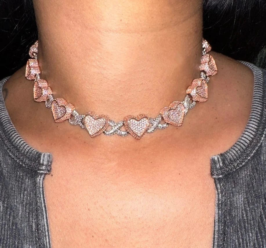 Bling Gold Rose Gold Two Tone Plated Fashion Women Jewelry Set 5A Cubic Zirconia CZ Heart Infinity Chain Necklace Bracelet
