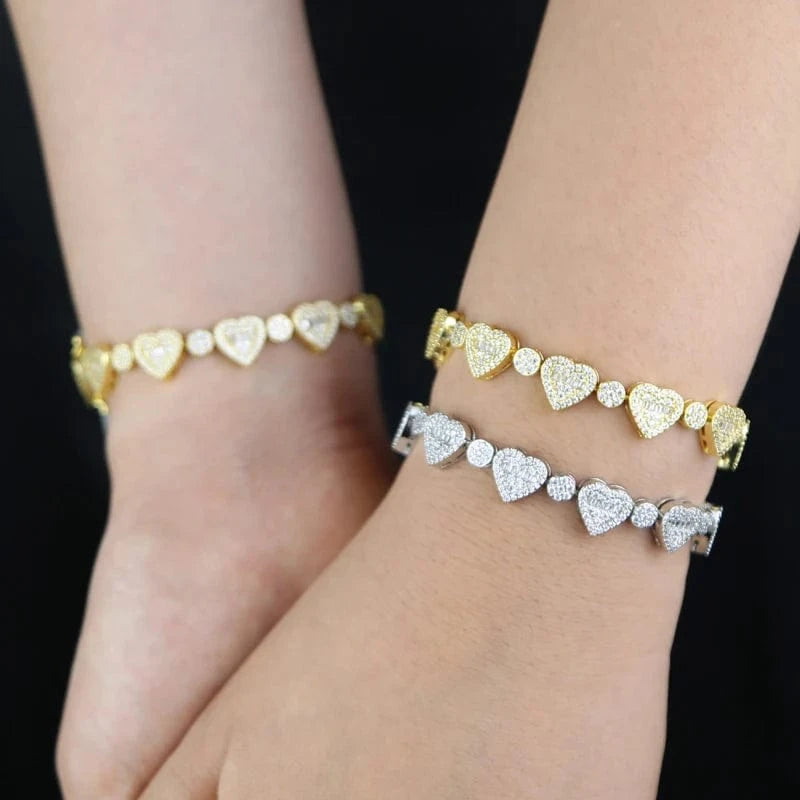 Bling Micro Pave 5A Cubic Zirconia CZ Cluster Round Heart Bracelet For Women Fashion Jewelry