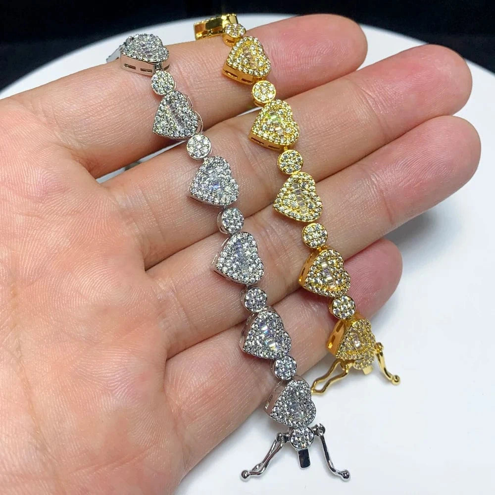Bling Micro Pave 5A Cubic Zirconia CZ Cluster Round Heart Bracelet For Women Fashion Jewelry
