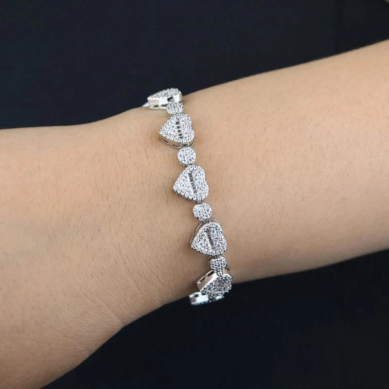Bling Micro Pave 5A Cubic Zirconia CZ Cluster Round Heart Bracelet For Women Fashion Jewelry