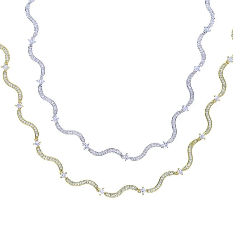 Bling New Arrived Silver Gold Plated Fashion Design Women Jewelry Micro Pave 5A CZ Wave Chain Choker Necklace