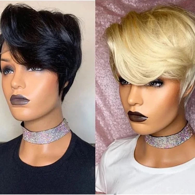 Blonde Color / 8 Inches #613 Blonde Pixie Short Bob Wig Sale High Virgin Cuticle Aligned Hair Lace Front Wigs With Bang