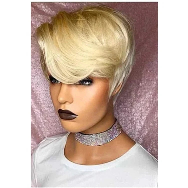 Blonde Color / 8 Inches #613 Blonde Pixie Short Bob Wig Sale High Virgin Cuticle Aligned Hair Lace Front Wigs With Bang