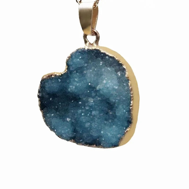 Blue / 24mm Cluster Necklace Pendant Blue Druzy Heart Shape Gold Electroplated Gemstone Pendant Love Heart Crystal Pendant Charm For Jewelry