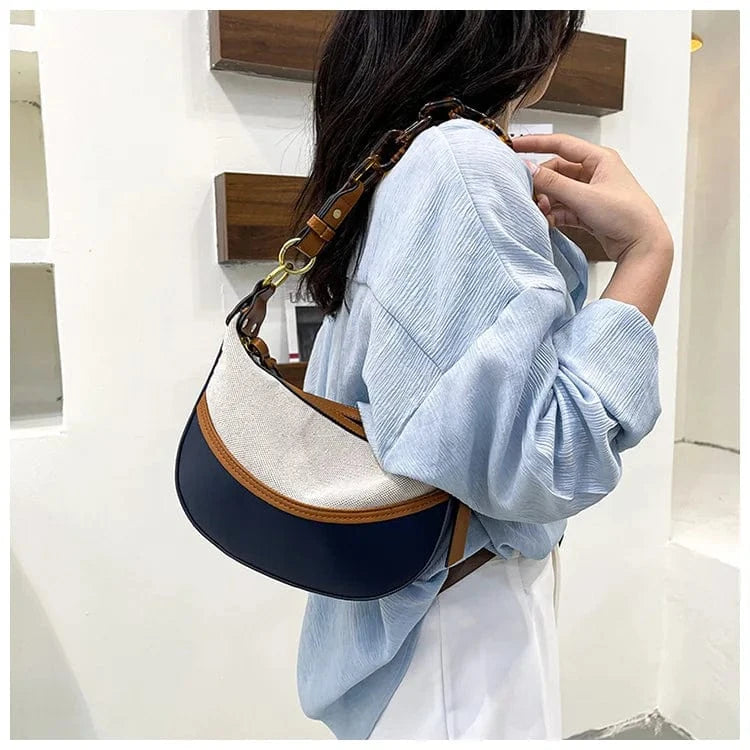 BLUE ARUBBIT Brand Acrylic Chain Canvas Stitching Pu Fashionable Ladies Shoulder Bags Women