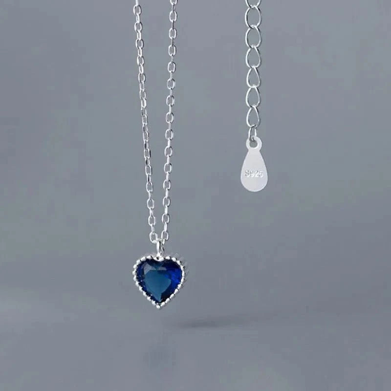 Blue Beautiful Jewelry AAA CZ Zircon Heart Pendant Necklaces Women 925 Sterling Silver Jewelry