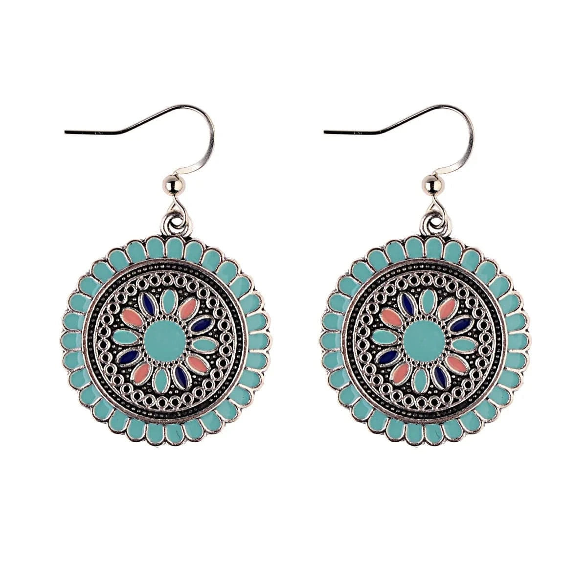 Blue Bohemian Vintage Drop Dangle Earrings Flower Statement Earrings National Style Alloy Long Boho Stud Earring for Women Girls