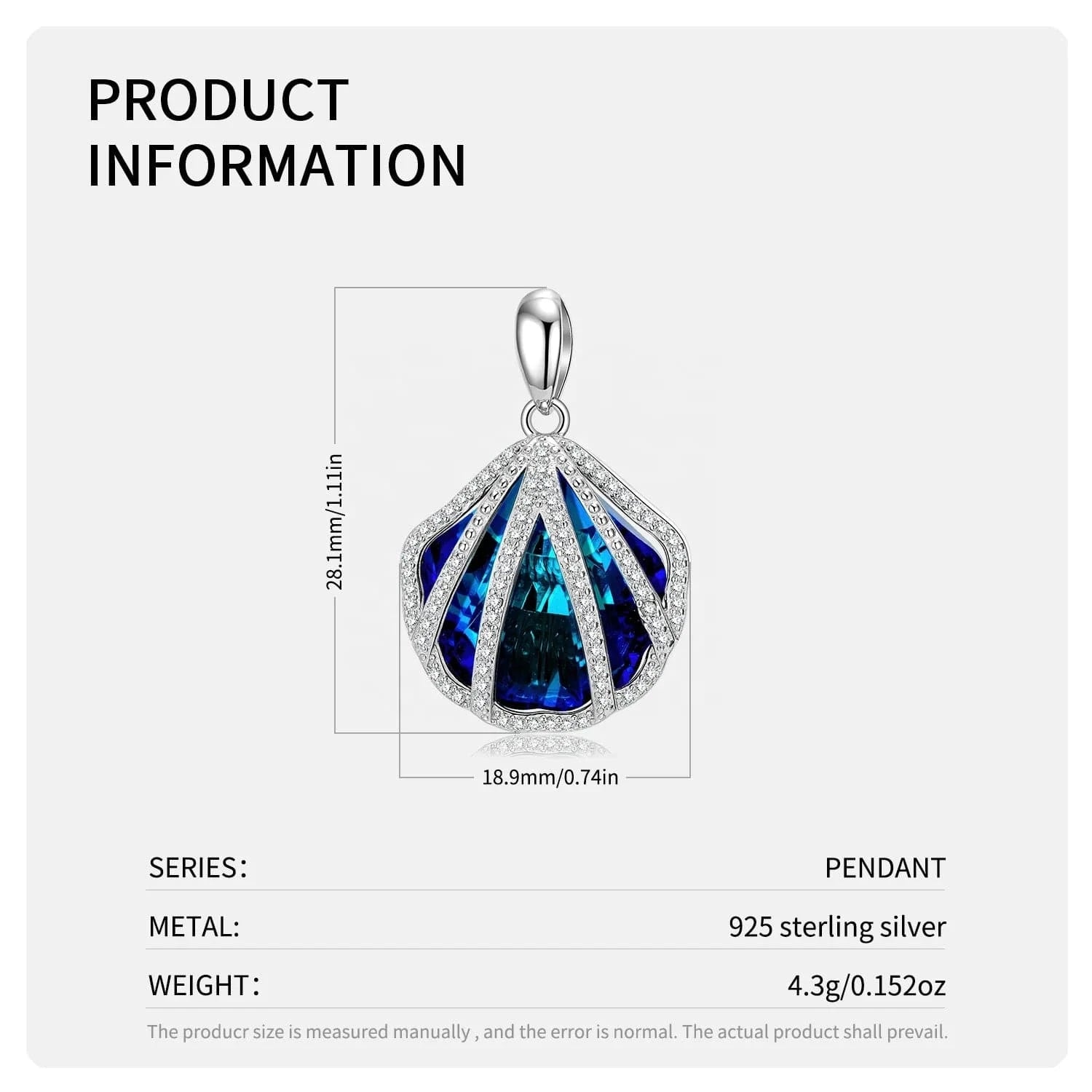 Blue Crystal Seashells Pendant Necklaces Jewelry Authentic 925 Sterling Silver for Fashion Women Necklace Jewelry Fine Accessory