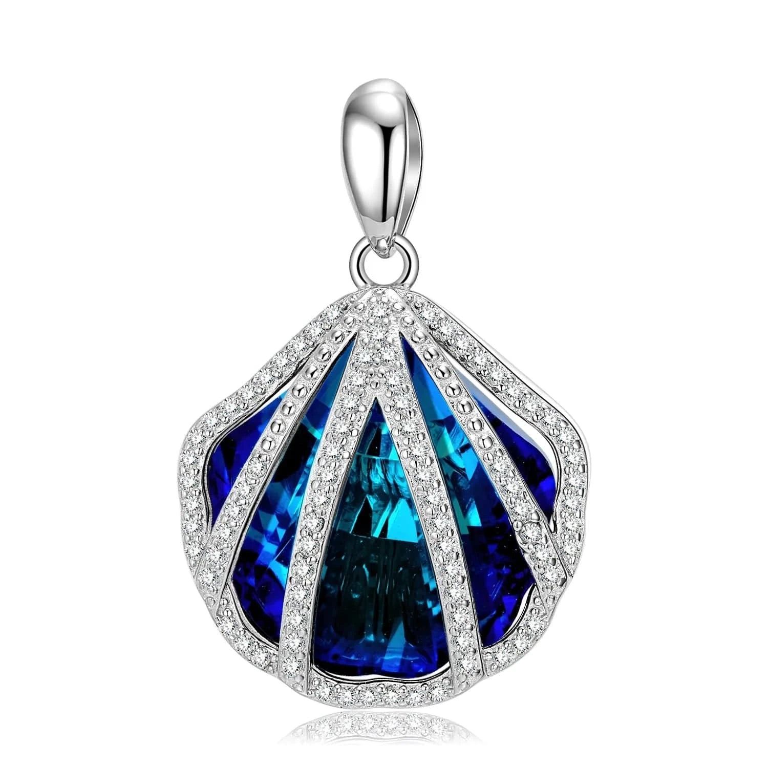 Blue Crystal Seashells Pendant Necklaces Jewelry Authentic 925 Sterling Silver for Fashion Women Necklace Jewelry Fine Accessory