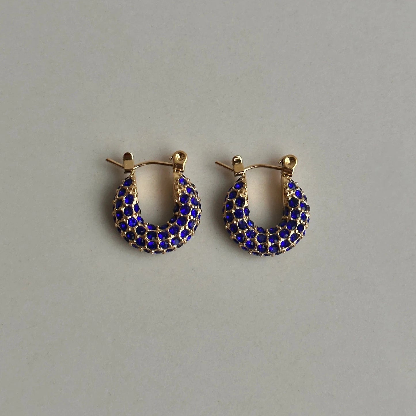 Blue Cubic Zircon Chunky Colorful Full Diamond Inlaid Shiny Stone Stainless Steel Hoop Huggie Earrings Jewelry Women