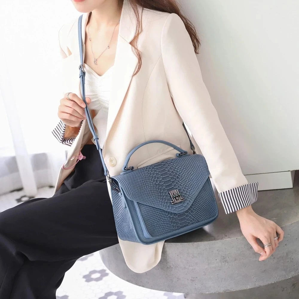 Blue customized casual snake skin print Real leather handbags purses for women women's small shoulder messenger bags hot 2024 trendy