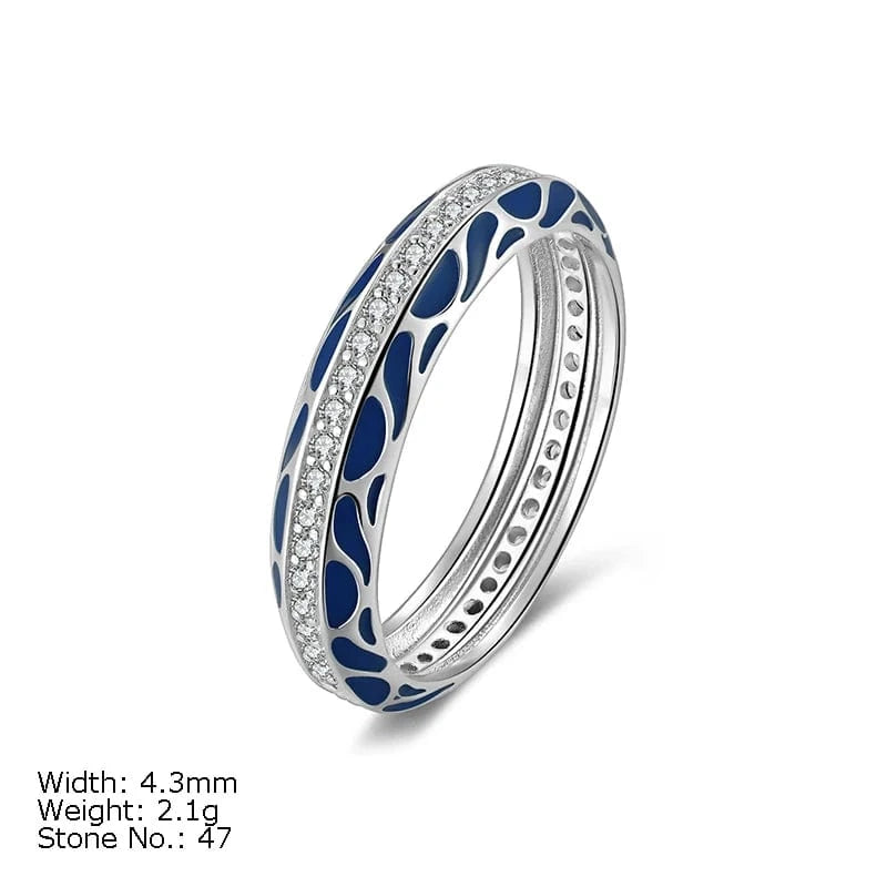Blue Enamel Rings Jewelry Women Silver 925 Ring Silver 925 Jewelry