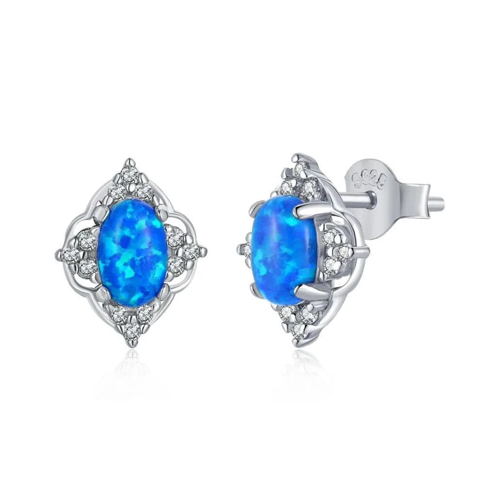 Blue Exquisite Opal Stud Earrings Hypoallergenic 925 Sterling Silver Post Stud Earrings for Women Teens Girls Jewelry Gift