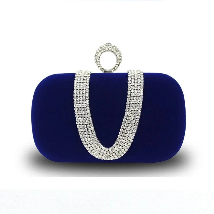 Blue Factory Direct Wholesale Handmade Classic Diamond Evening Bag Velour Clutch With Ring Metal Frame For Wedding/banquet/party/porm