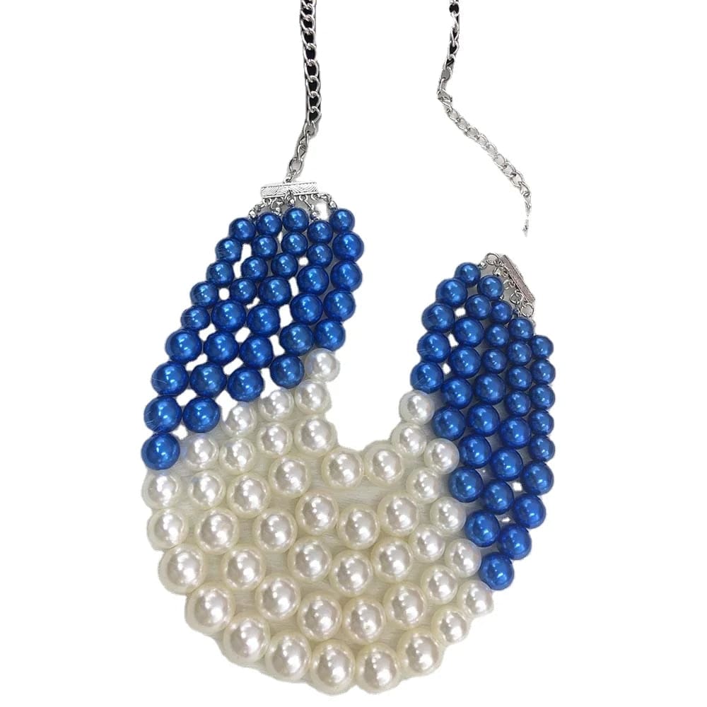 Blue Fashion 5 Strands Chains Women Imitation Pearl Jewelry Necklace Greek Sorority Zeta Phi Beta Blue Pearl Beads Necklace