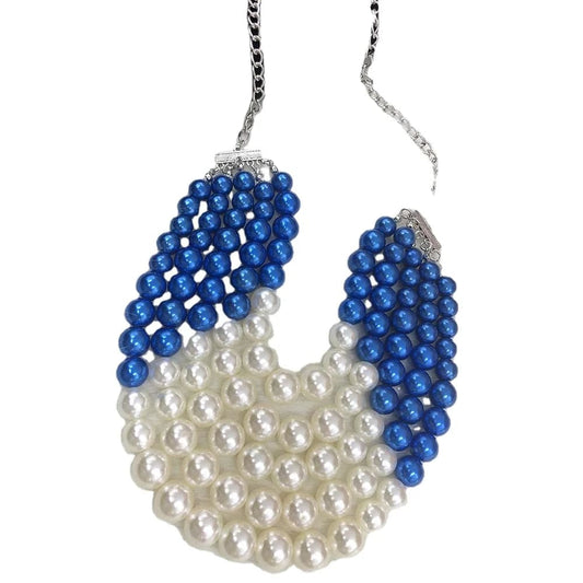 Blue Fashion 5 Strands Chains Women Imitation Pearl Jewelry Necklace Greek Sorority Zeta Phi Beta Blue Pearl Beads Necklace
