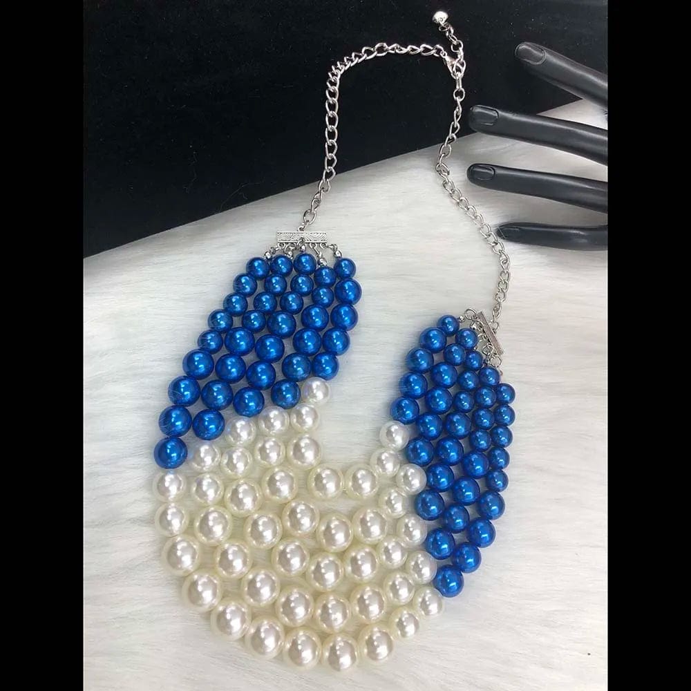Blue Fashion 5 Strands Chains Women Imitation Pearl Jewelry Necklace Greek Sorority Zeta Phi Beta Blue Pearl Beads Necklace