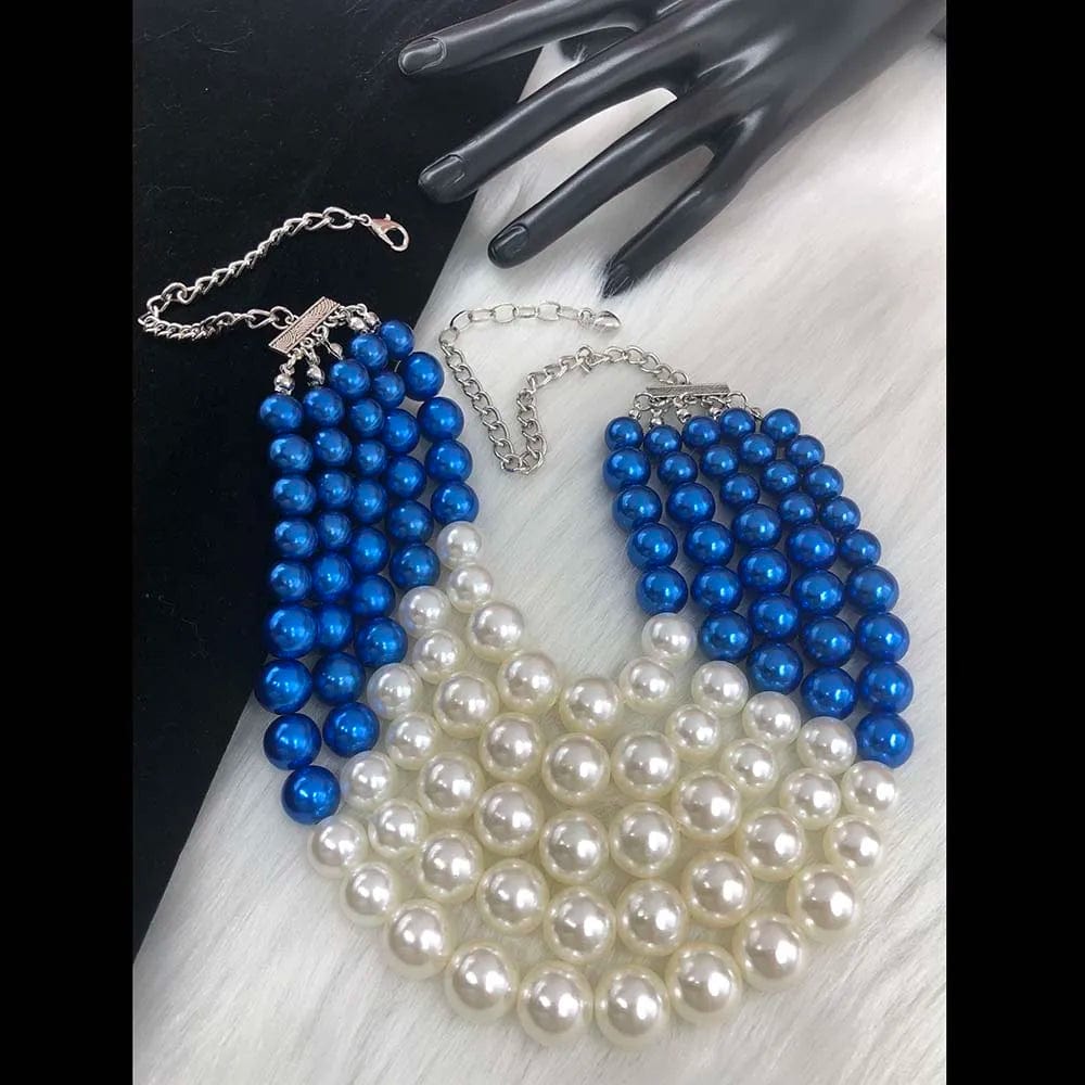 Blue Fashion 5 Strands Chains Women Imitation Pearl Jewelry Necklace Greek Sorority Zeta Phi Beta Blue Pearl Beads Necklace