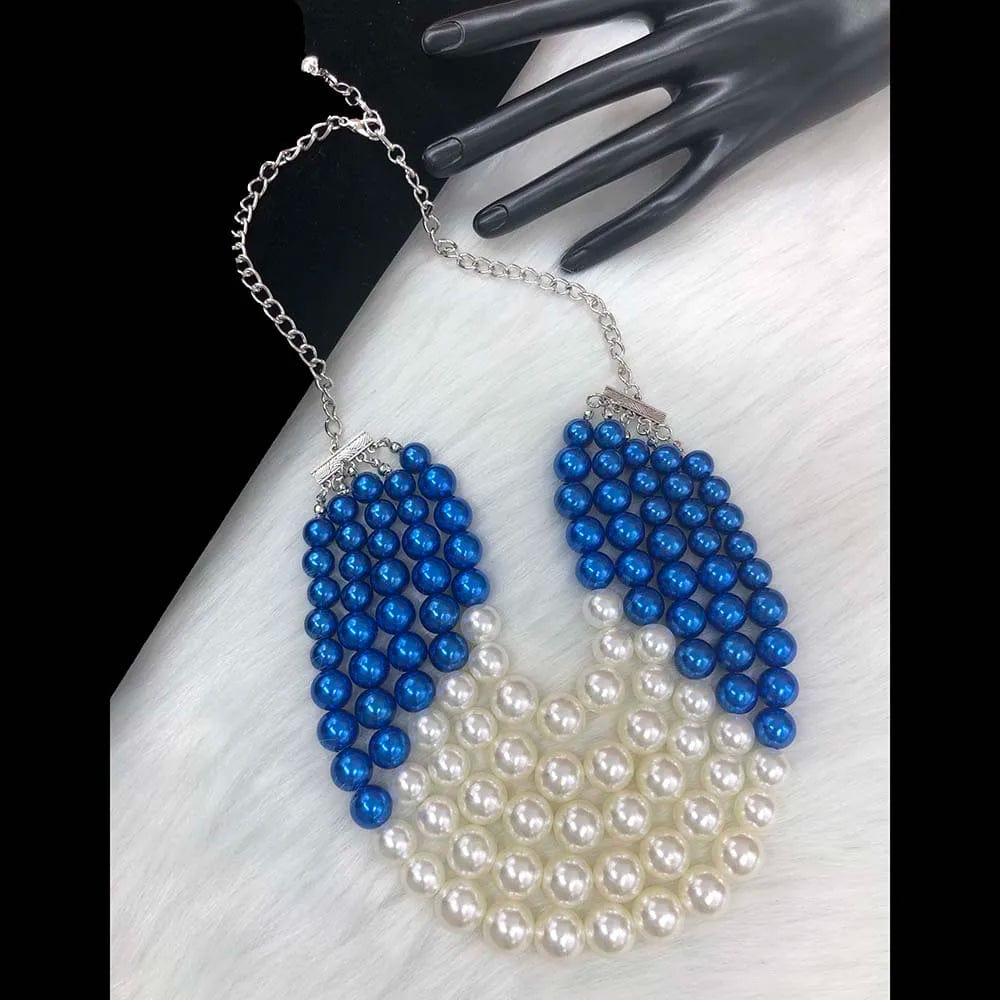 Blue Fashion 5 Strands Chains Women Imitation Pearl Jewelry Necklace Greek Sorority Zeta Phi Beta Blue Pearl Beads Necklace