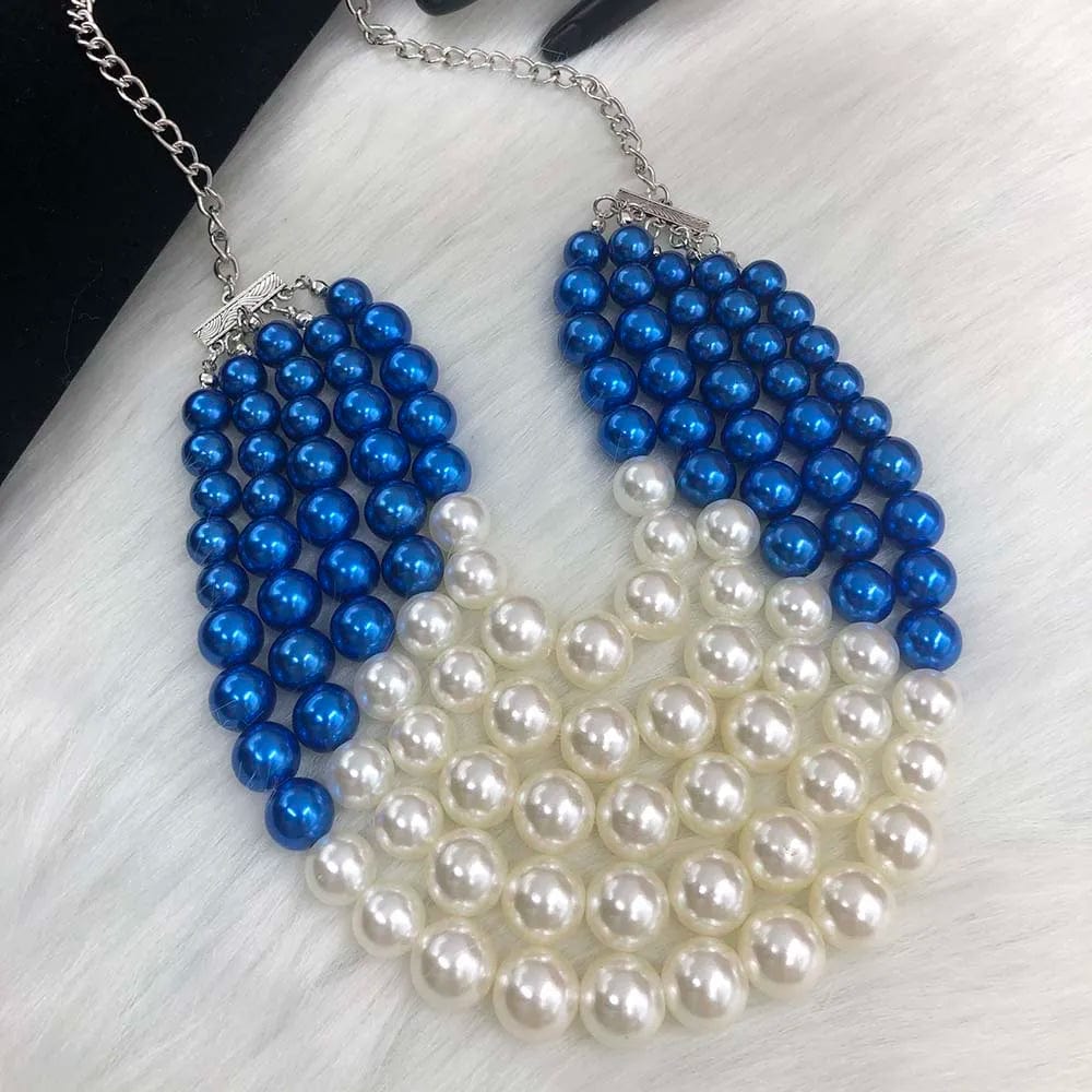Blue Fashion 5 Strands Chains Women Imitation Pearl Jewelry Necklace Greek Sorority Zeta Phi Beta Blue Pearl Beads Necklace