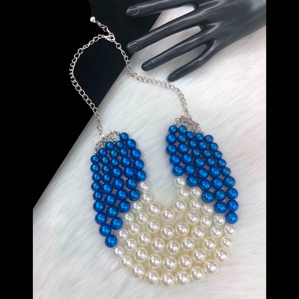 Blue Fashion 5 Strands Chains Women Imitation Pearl Jewelry Necklace Greek Sorority Zeta Phi Beta Blue Pearl Beads Necklace