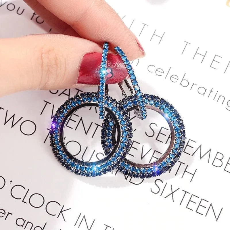 Blue Korean Fashion High quality zircon statement crystal earings colored hoop earrings for women 2024
