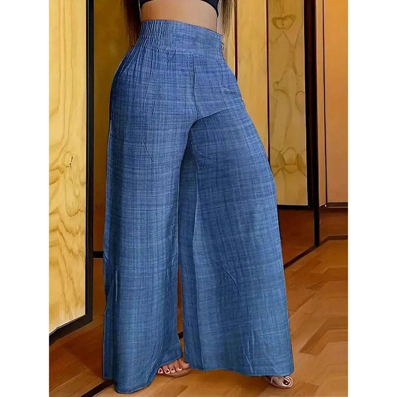 Blue / M New Spring And Summer Women's Solid Color High Waist Slimming Wide Leg Pants 2025 Female Fashion Clothing Pantalones De Mujer