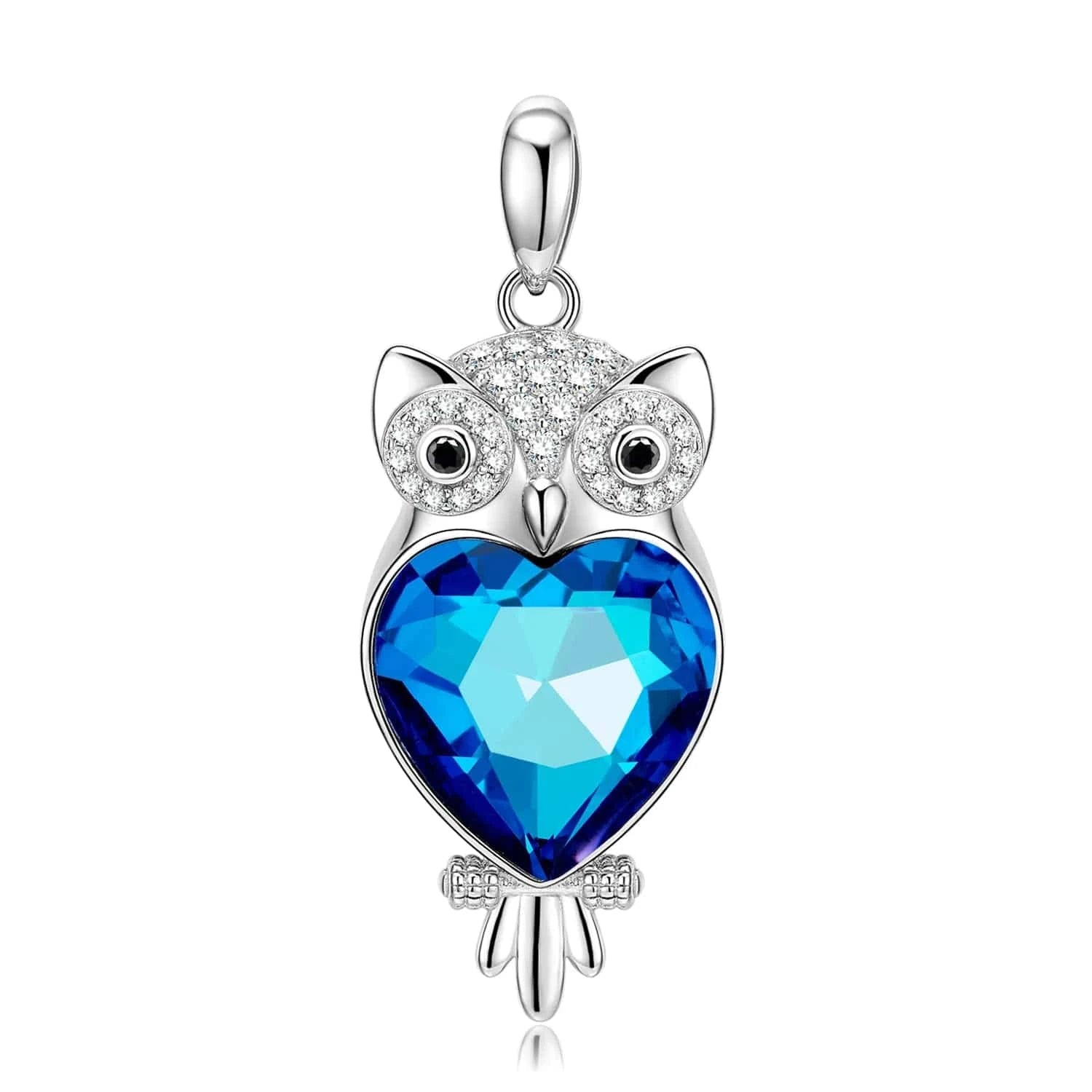 Blue Owl with Crystal Zirconia Necklace Pendant and Stud Earring Sets Authentic 925 Sterling Silver for Women Jewelry making