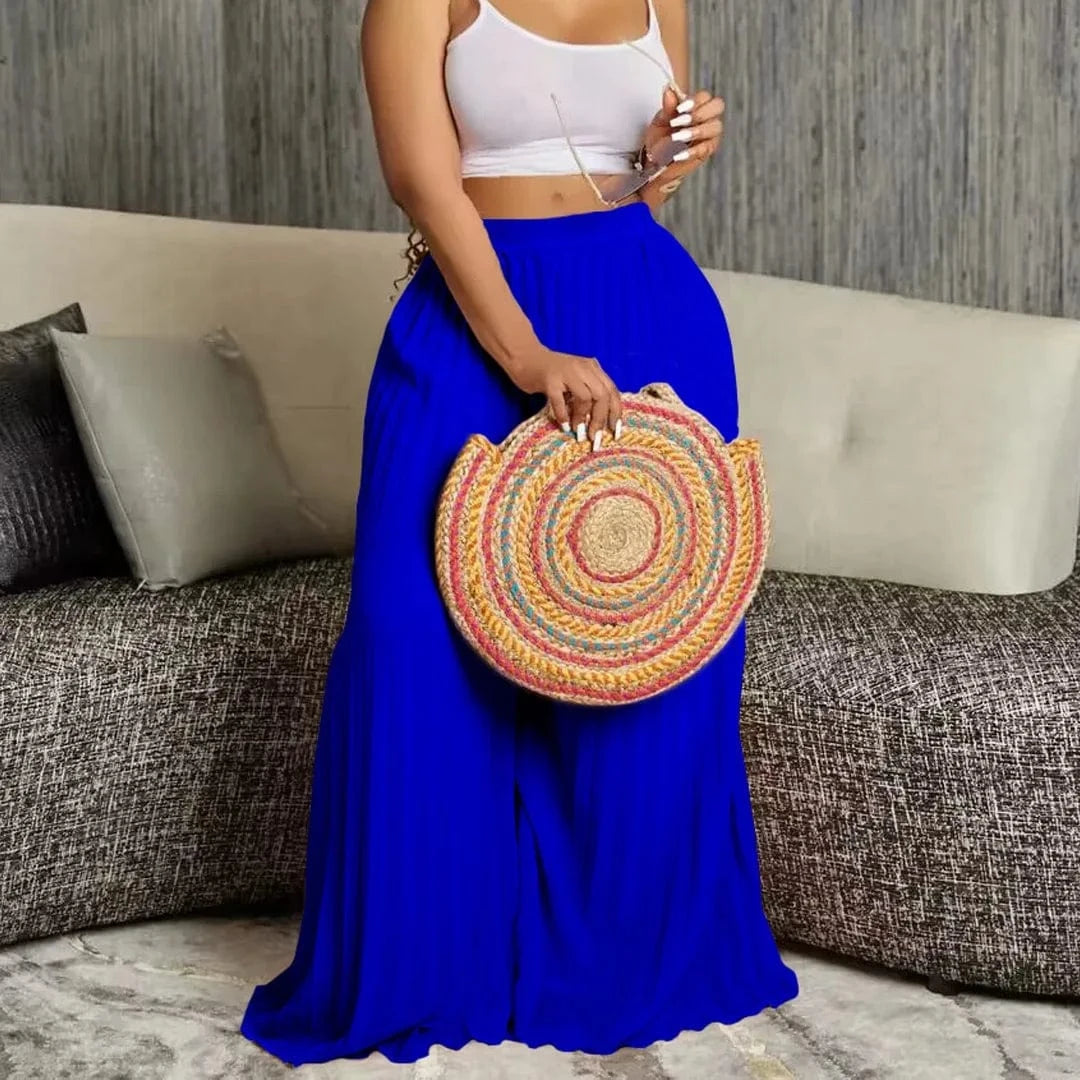 Blue Pants / M Elegant Pleated Wide Leg Pants High Waisted for Woman 2024 Loose Floor Length Fashion Female Birthday Party Dinner Trousers New