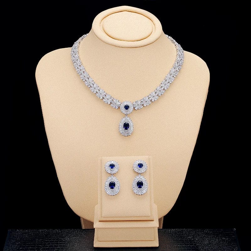 BLUE RAKOL SP232 American Style Popular Honorable Jewelry Full Inlay Crystal Zircon Water Shape Pendant Wedding Bridal Jewelry Set