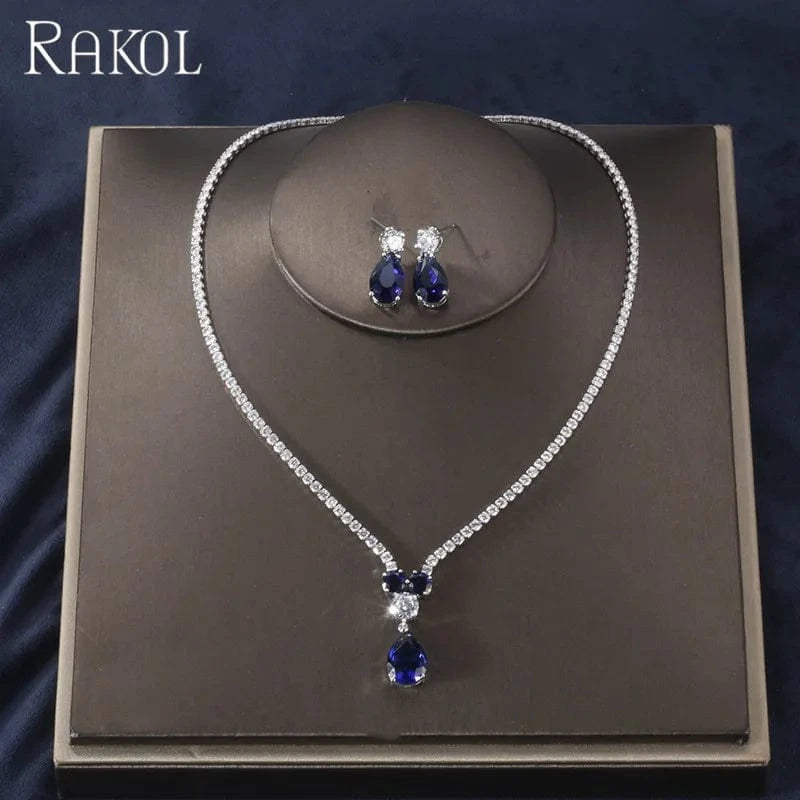 Blue RAKOL SP461 Simple design women jewellery necklace set bridal wedding china jewelry wholesale