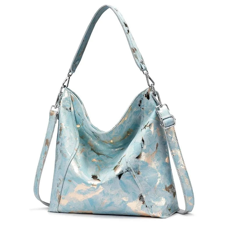 blue REALER Genuine Real Leather Snake Pattern Hobos Purses Women's Shoulder Hand Bags Fashion Brand Designer Women Ladies Handbags