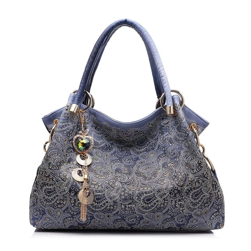 blue REALER hollow out ombre floral print women shoulder crossbody bags pu leather ladies totes hand bags handbags for women
