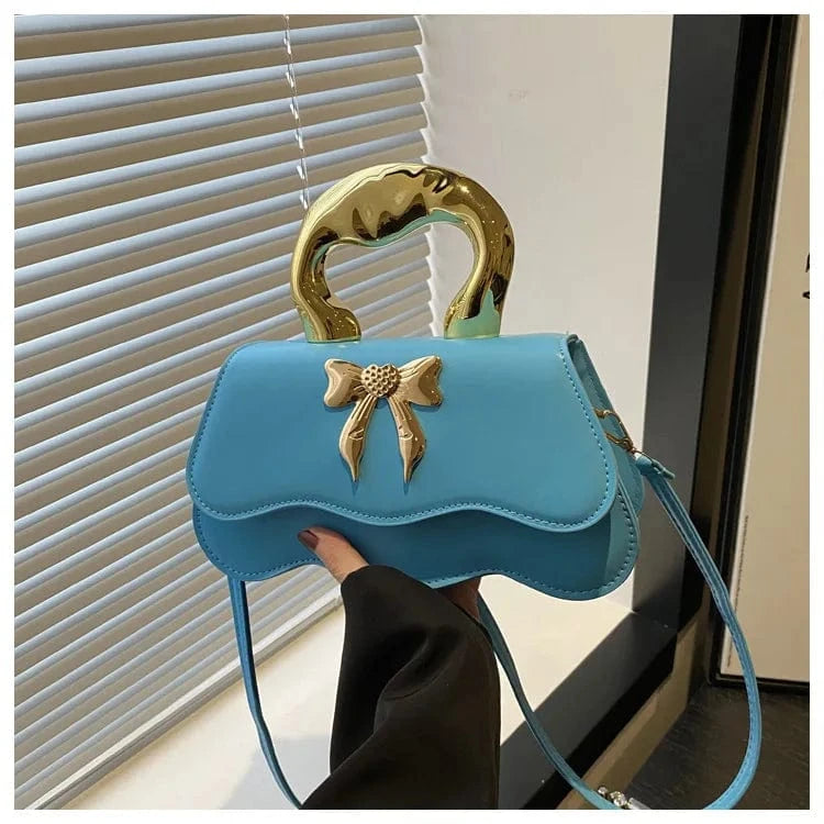 blue RetroTote Bag Bow PU Leather Handbag Large Capacity Shoulder Bags Candy Color  Fashionable Crossbody Bag Droshipping Wholesale