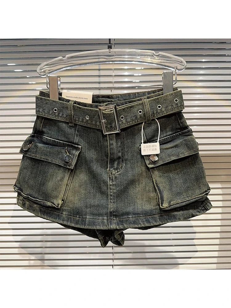 Blue / S Women's Black Denim Cargo Shorts Fashion High Waist Ladies Streetwear Baggy Cowboy Shorts Jeans 2000s Y2k Harajuku 2000s Clothes